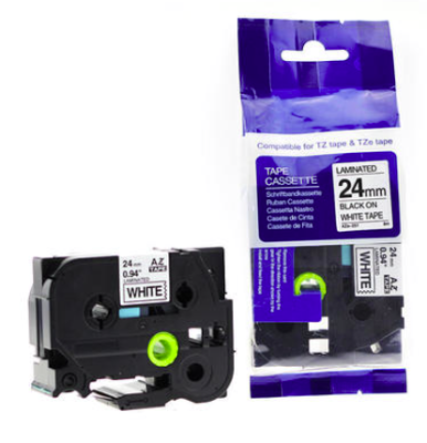 Muadil Etiket TZE-S251 (24mm x 8m) Beyaz Etiket Siyah Yazı - 1